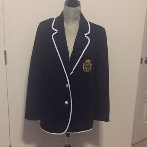 DG2 Diane Gilman Nautical Navy Blazer with White Trim and Gold Buttons XL